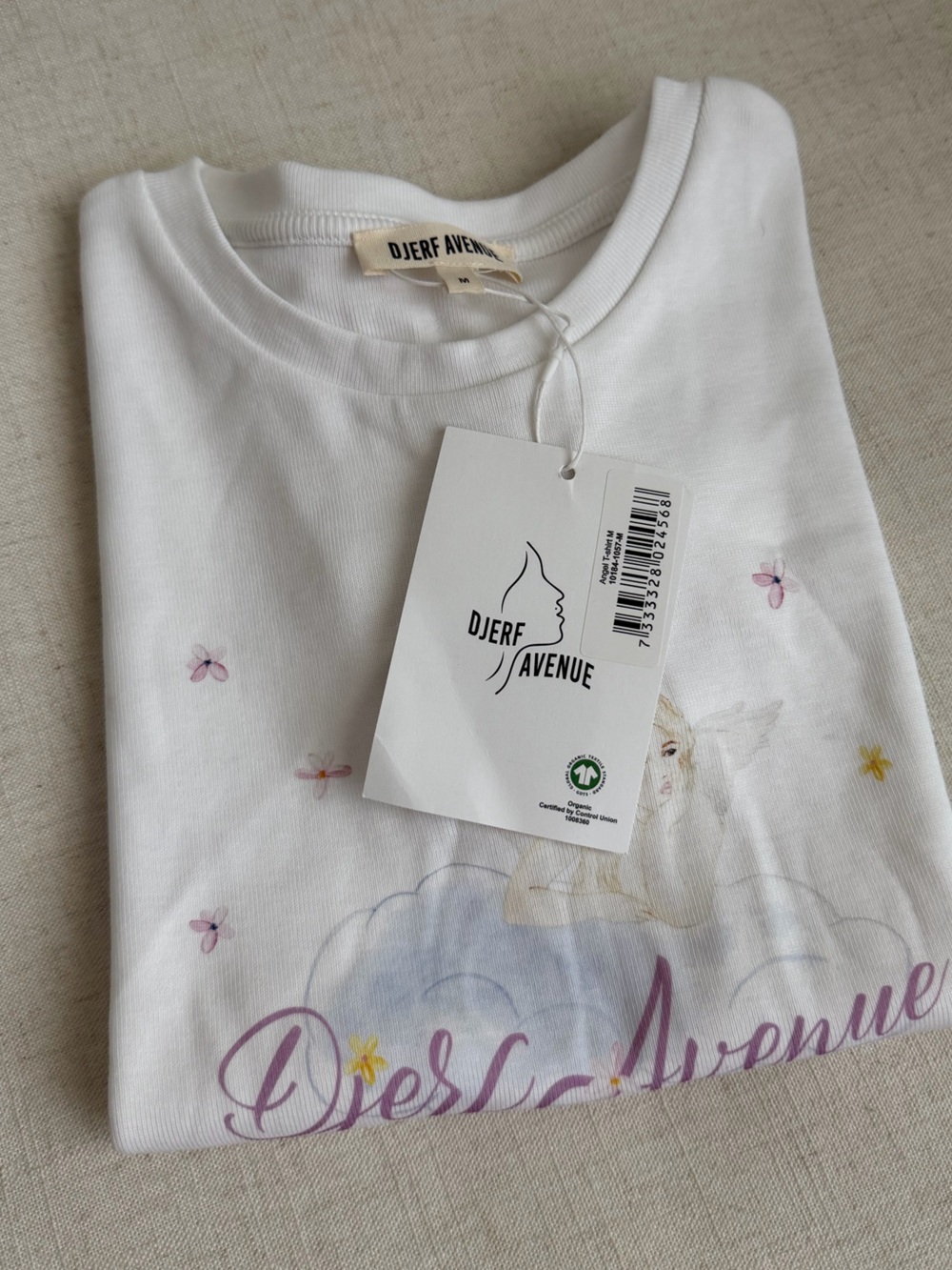 Djerf Avenue White Tee with Pastel Fairy Graphic